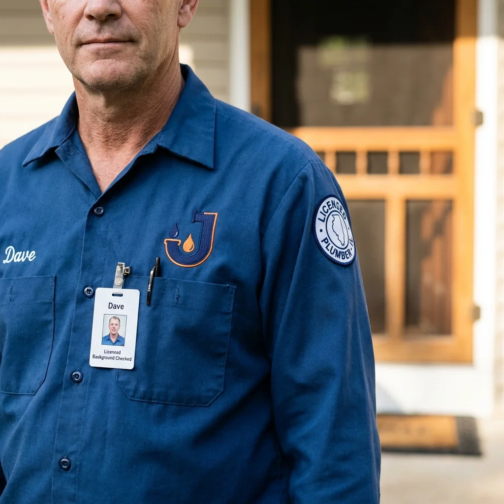 Licensed plumber showing ID badge in Lakewood, NJ
