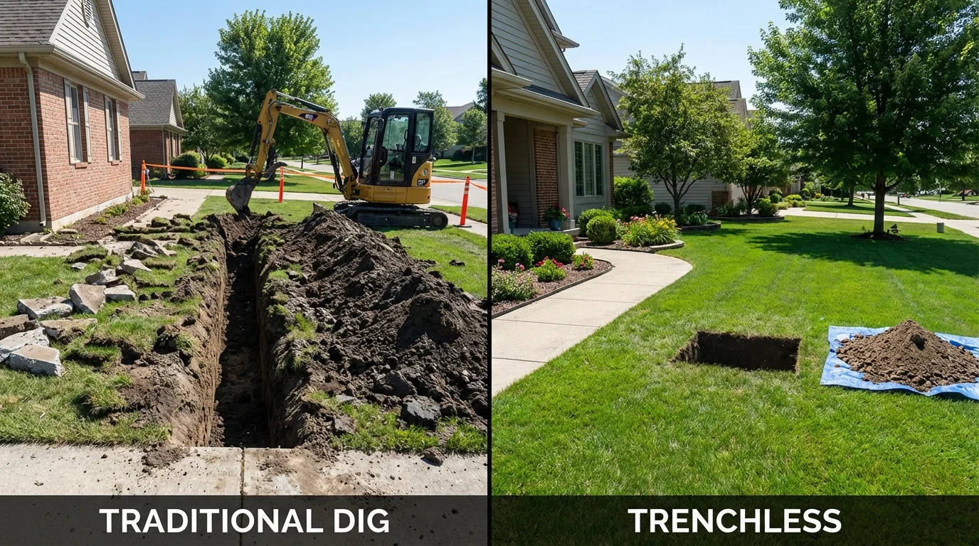 Trenchless sewer repair with minimal yard damage versus traditional excavation in Lakewood, NJ